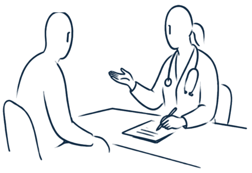 Illustration of a patient discussing their care with a GP