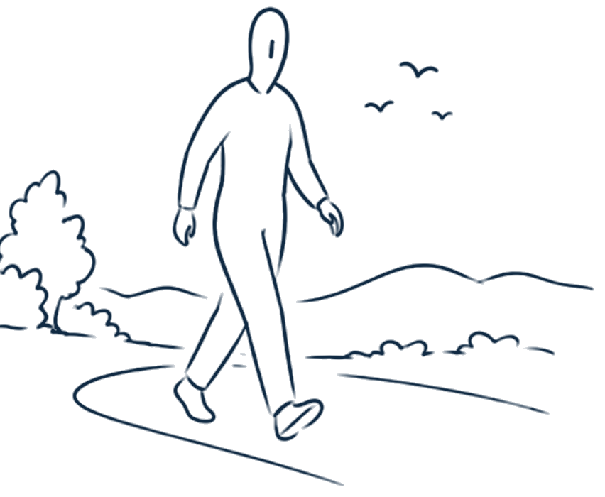 Illustration of someone walking independently outdoors after recovery